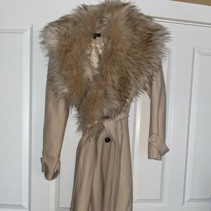 Jluxe longline maxi beige removable collar trench with belt size medium